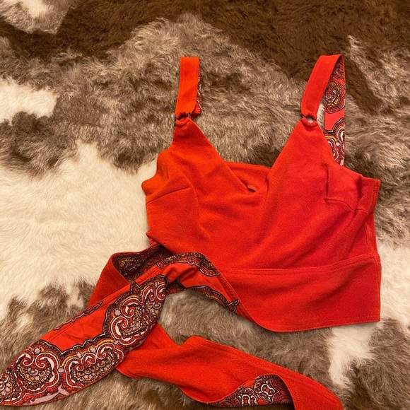 Free People Red/Paisley Crop Side Tie Top - Picture 1 of 2